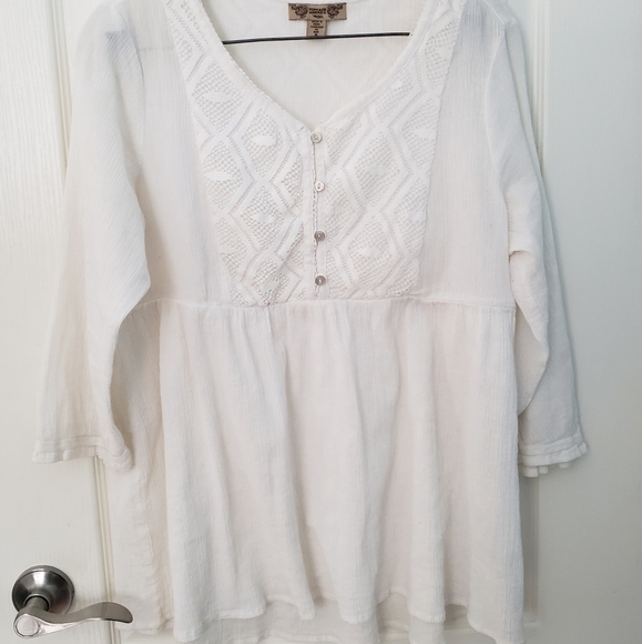 White Boho Long Sleeve Peasant Top Medium - Picture 6 of 14